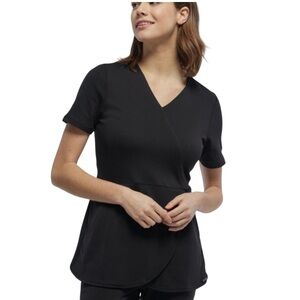 Jaanuu Scrub Mock Wrap Tulip Top in Black